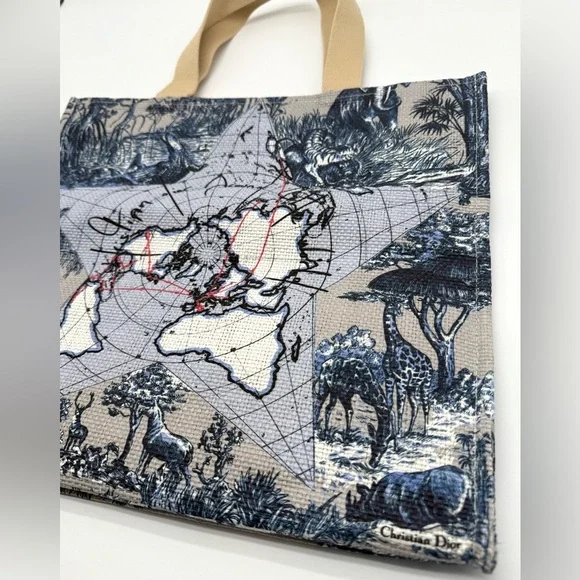 CHRISTIAN DIOR Around The World Graphic Canvas Large Tote Bag OS NEW - Picture 5 of 7